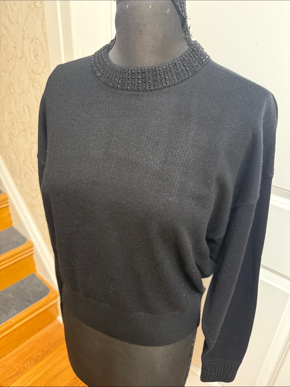 NWT Good American Black Beaded Crewneck Women's Sweater. Size S